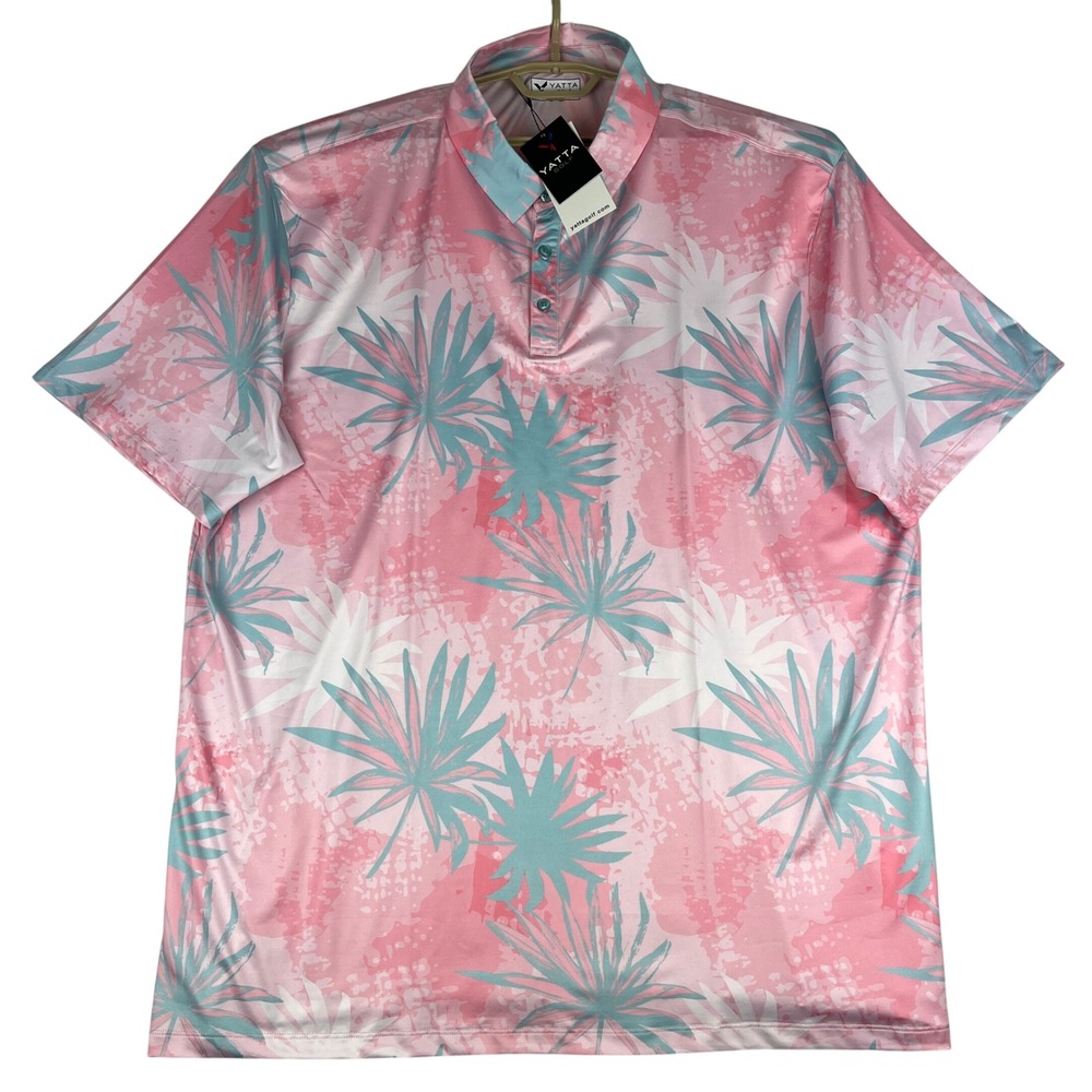 Yatta Golf Polo Shirt Mens 4XL Palm Peach Tropical Palm Print Performance New